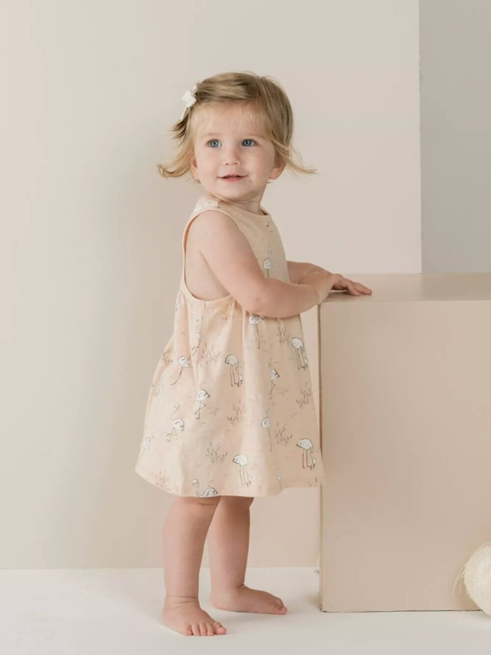 Rylee + Cru Flamingos Layla Mini Dress Peach White 100% Cotton Girls Size 4-5